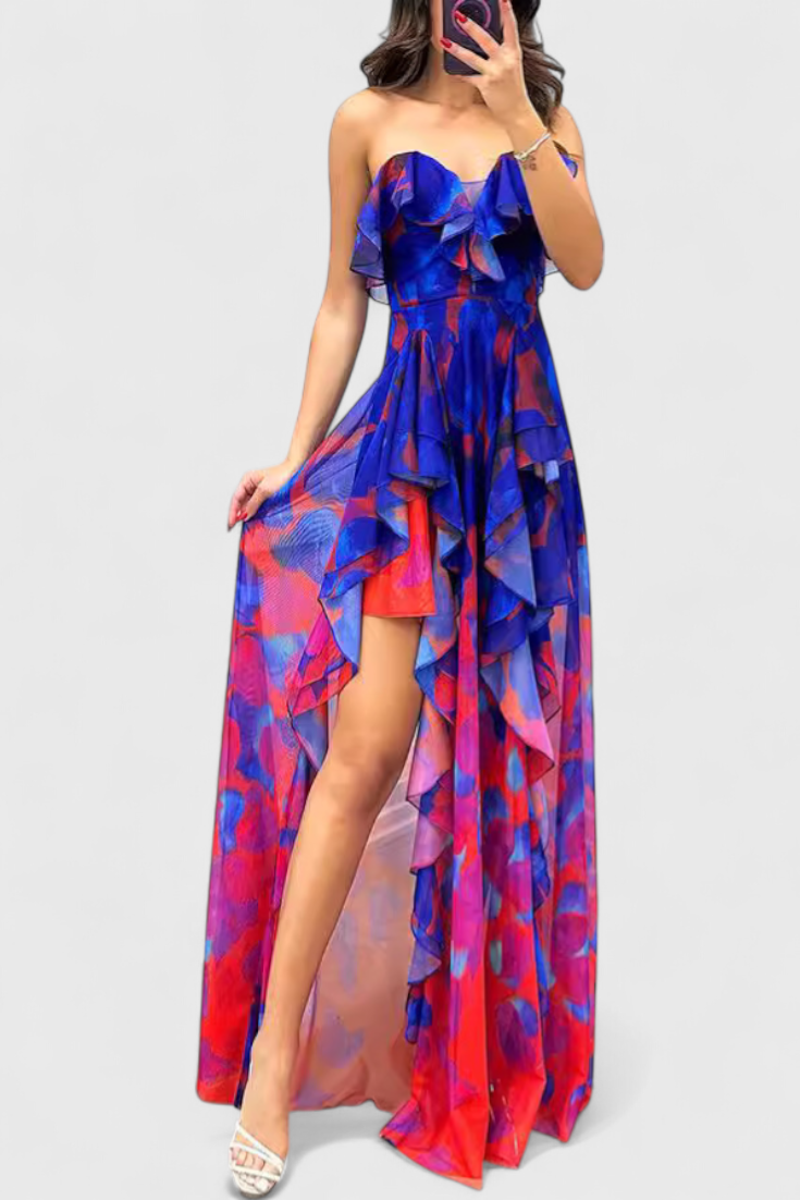 Robe Maxi Andy Sans Manches avec Volants et Ouverture Dégradée