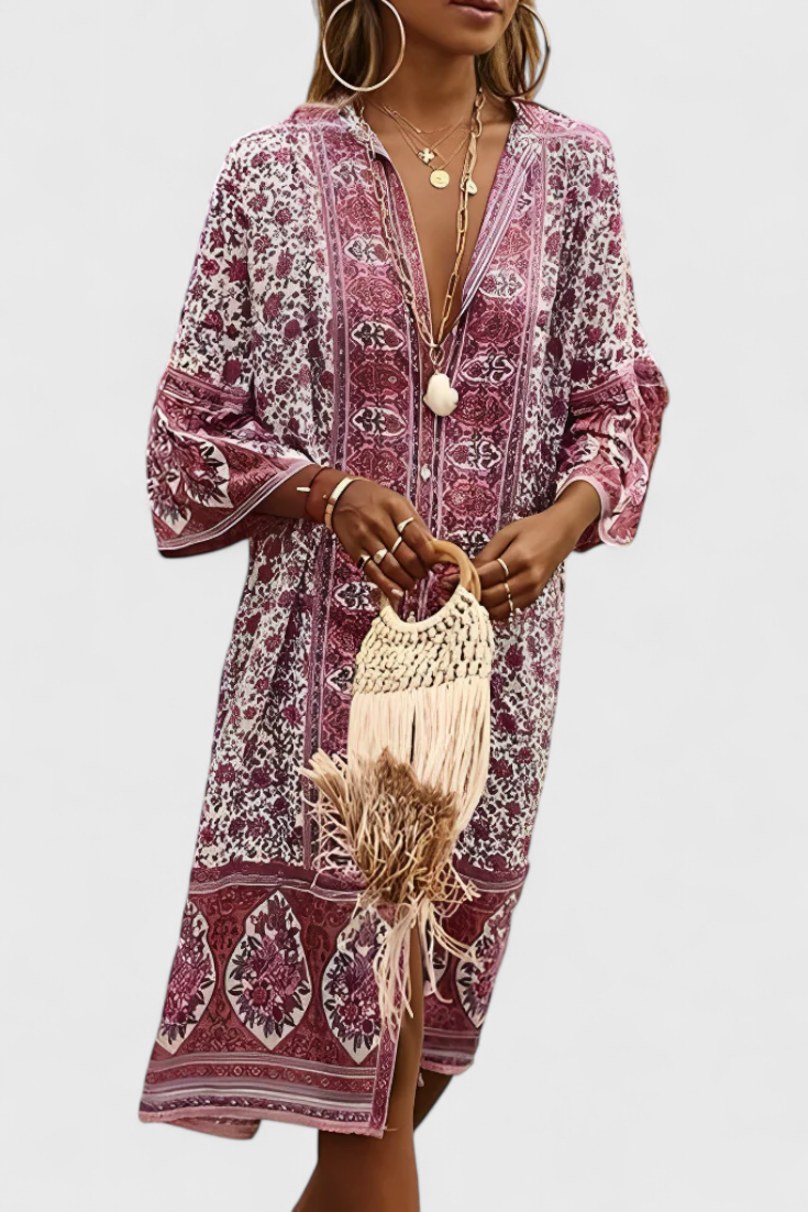 Robe Longue Boho Chinara avec Broderie Ethnique et Silhouette Décontractée