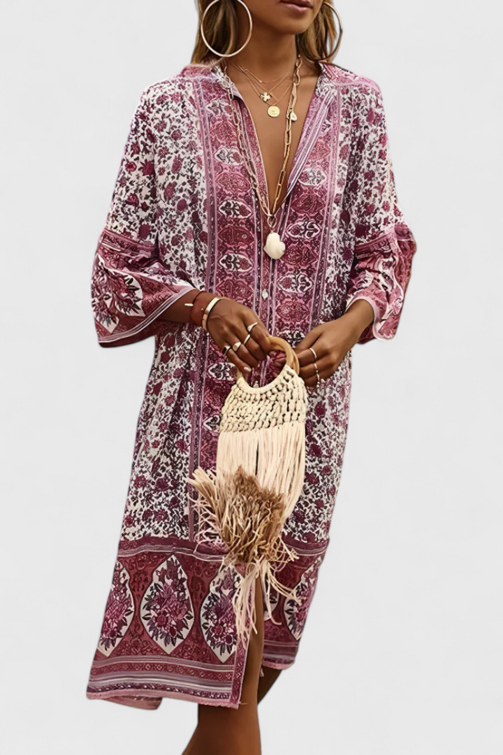 Robe Longue Boho Chinara avec Broderie Ethnique et Silhouette Décontractée