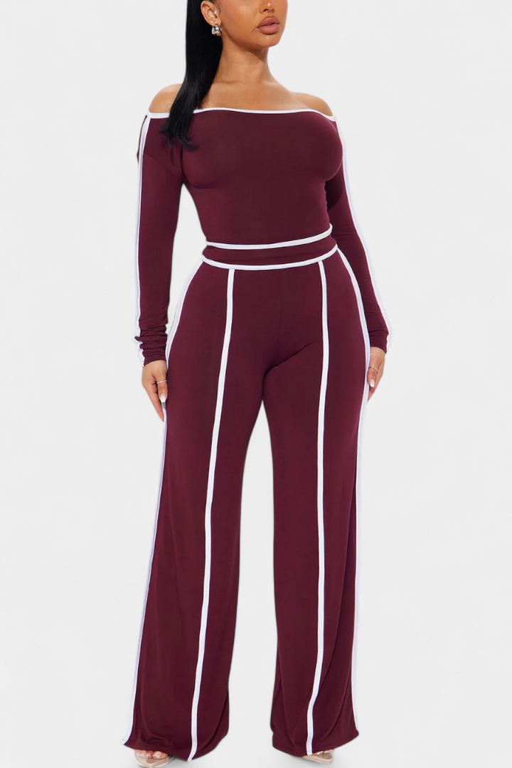 Krystelle Ensemble Off-Shoulder avec Pantalon à Coupe Droite