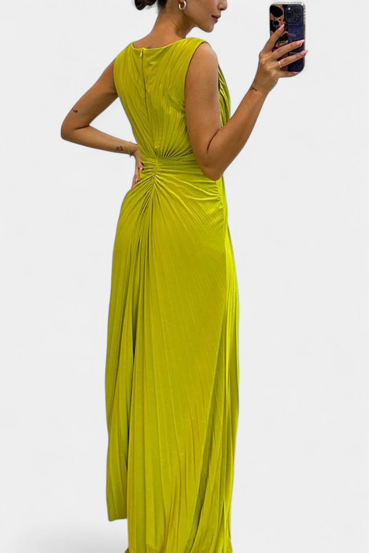 Robe Maxi Plissée Shiloh avec Fente Latérale et Décolleté Croisé
