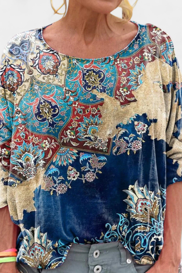 Omari Blouse Ample à Imprimé Bohémien Rétro