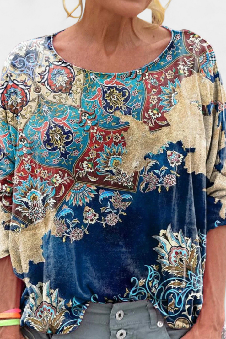 Omari Blouse Ample à Imprimé Bohémien Rétro