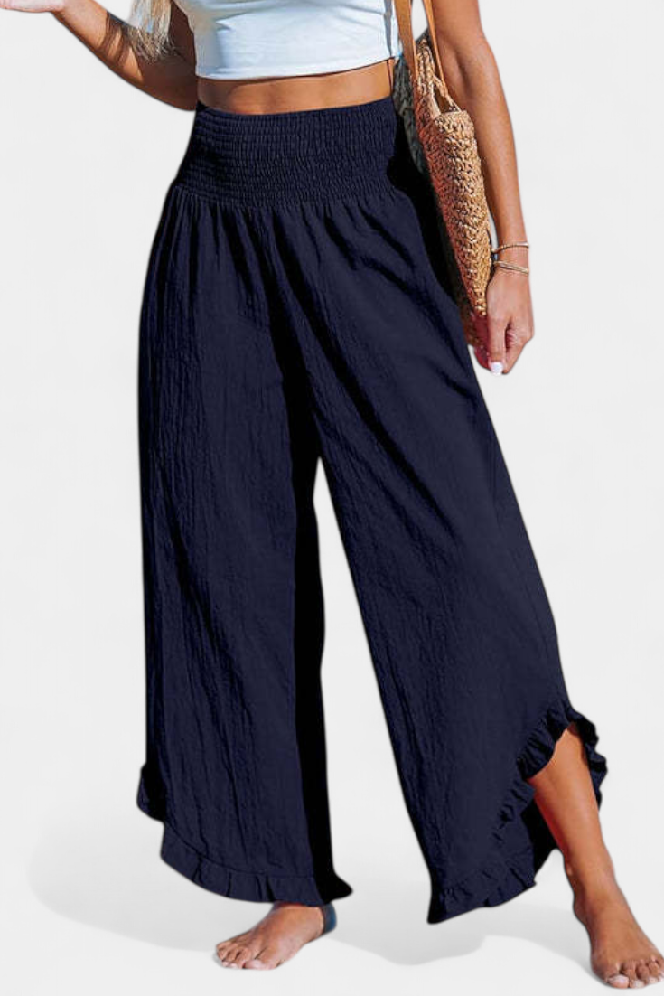 Justina Pantalon Palazzo avec Volants et Taille Haute