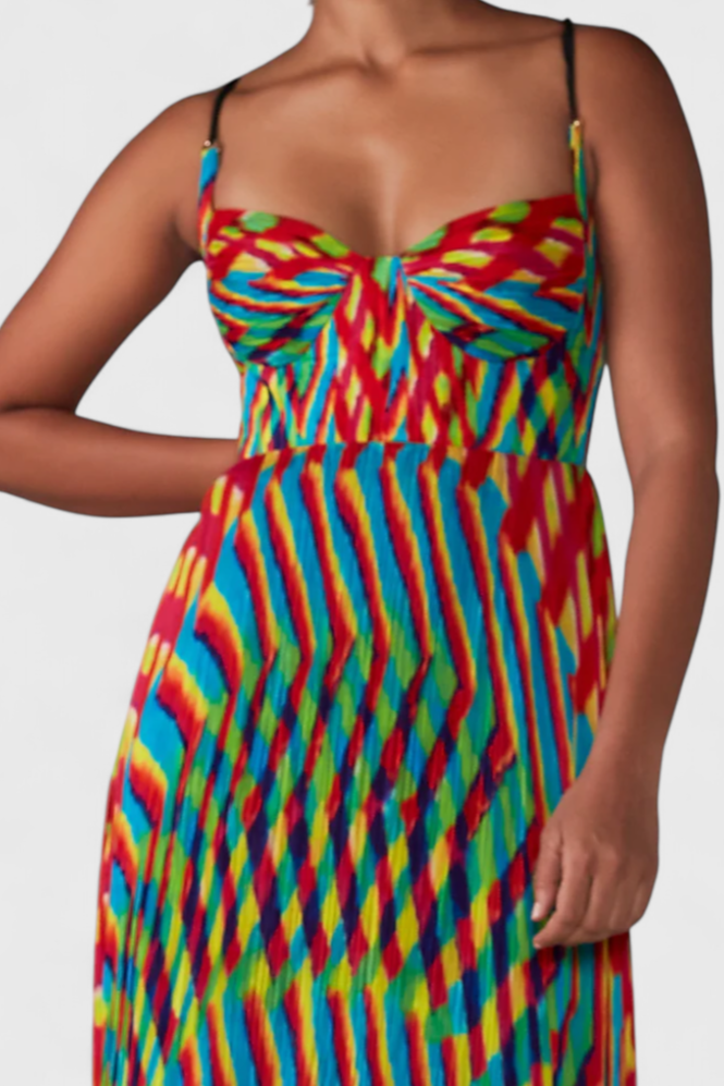Robe Maxi Janis avec Imprimé Artistique et Décolleté Halter en Forme de Coeur