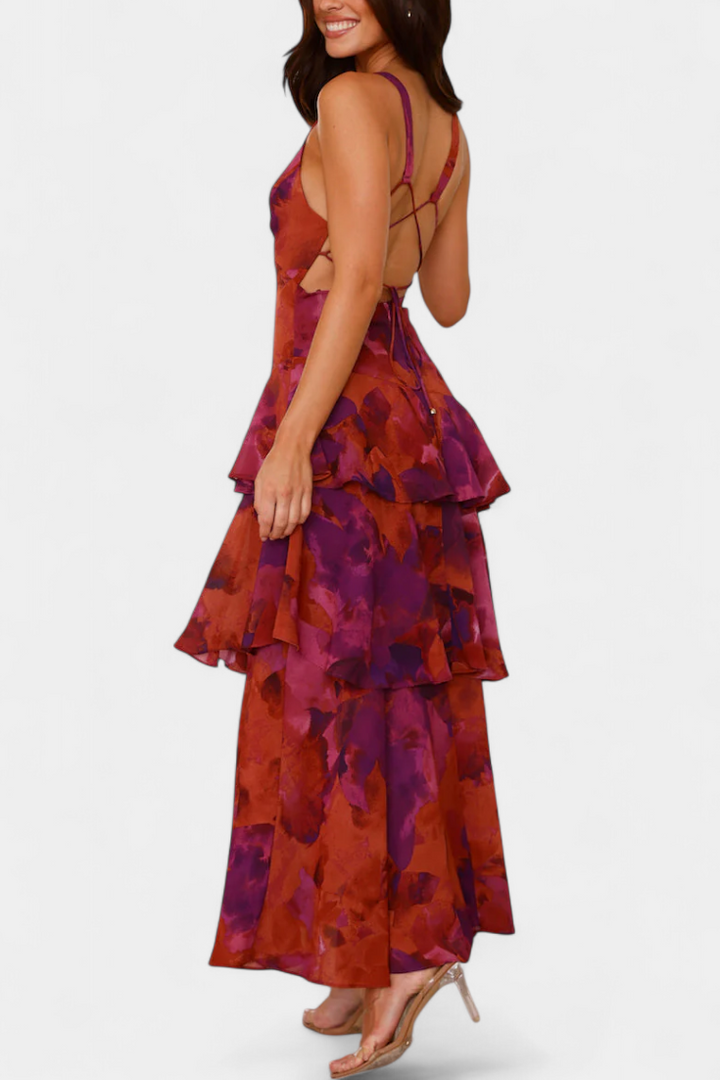 Robe Domenica en Georgette avec Décolleté en V et Couches Fluides