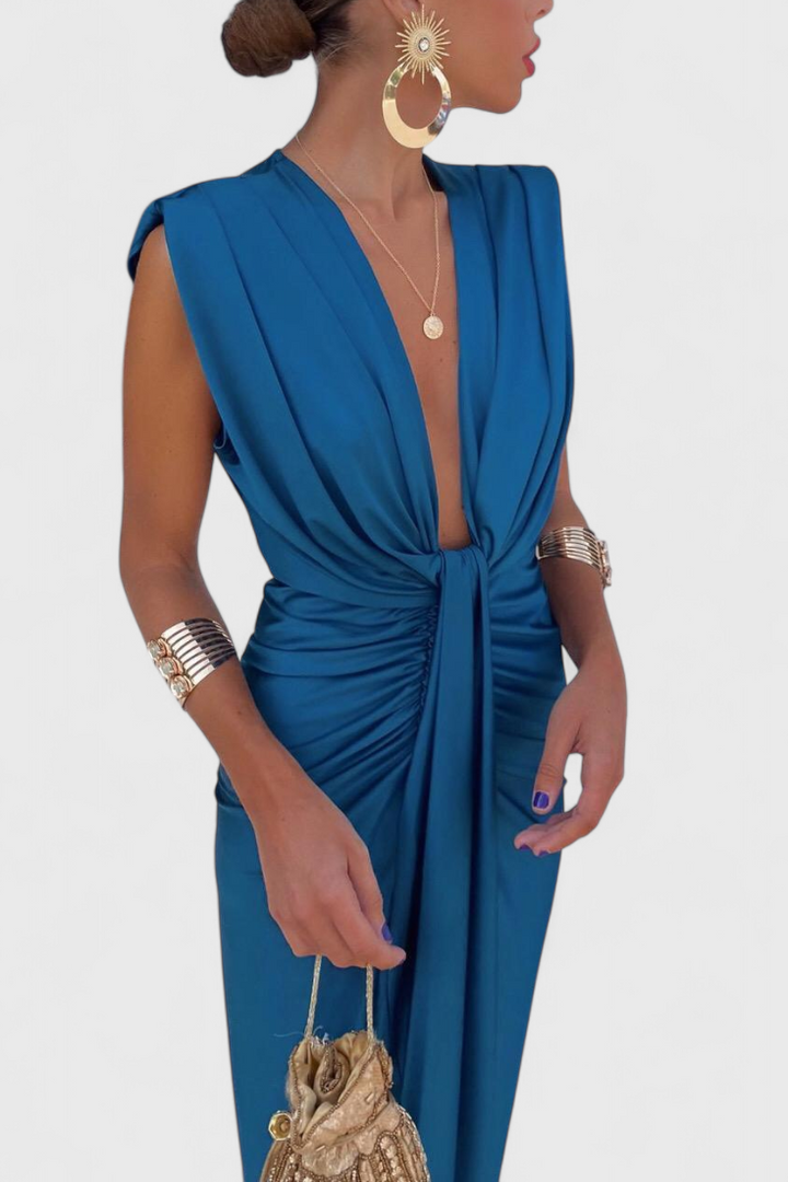 Robe Midi Froncée Lakisha avec Décolleté Profond