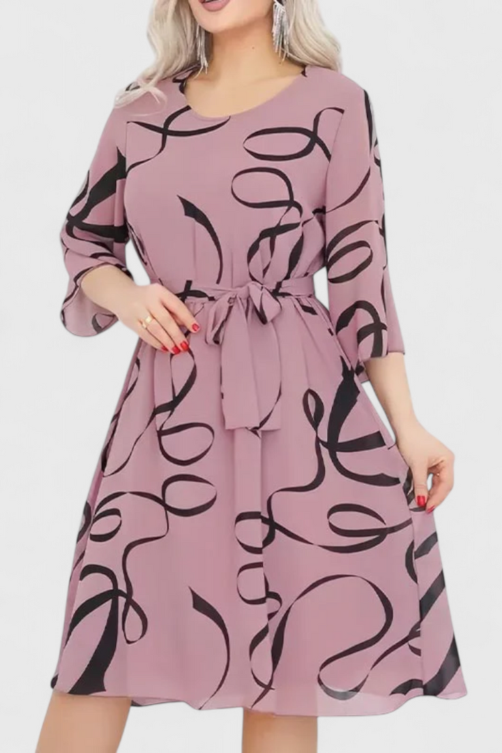 Robe Midi Imprimée Ame avec Ceinture et Coupe Polyvalente