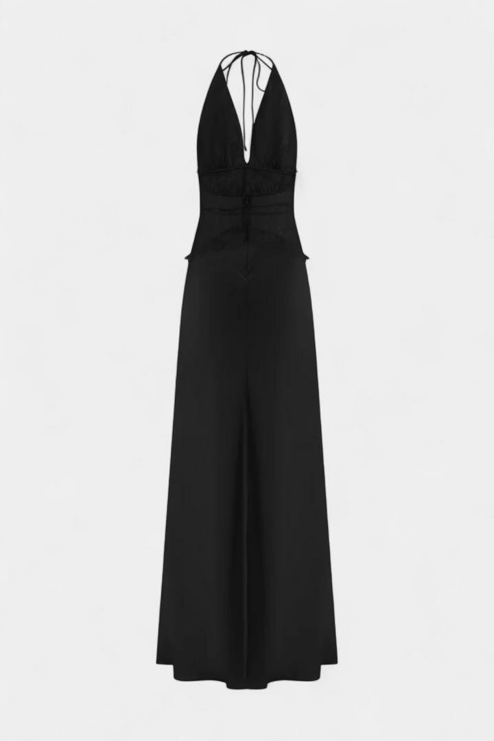 Robe Longue Ashanty avec Décolleté Halter et Taille en Dentelle Transparente