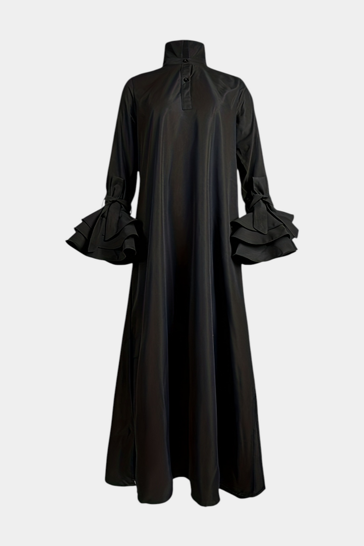 Ramona Robe Longue Urbaine avec Col Chemise et Manches Volantes