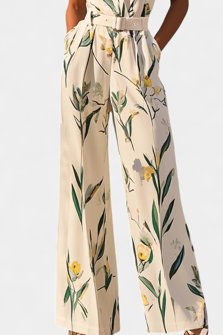 Combinaison Slara Mono Longue de Vacances avec Décolleté en V et Ceinture Ajustable