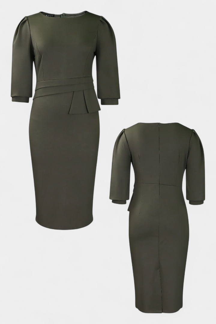 Reanna Robe Midi Ajustée avec Manches Bouffantes