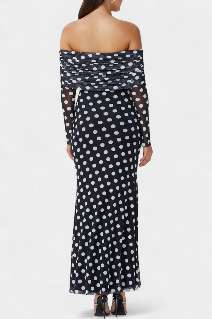 Elinda Robe Longue Off-Shoulder à Pois