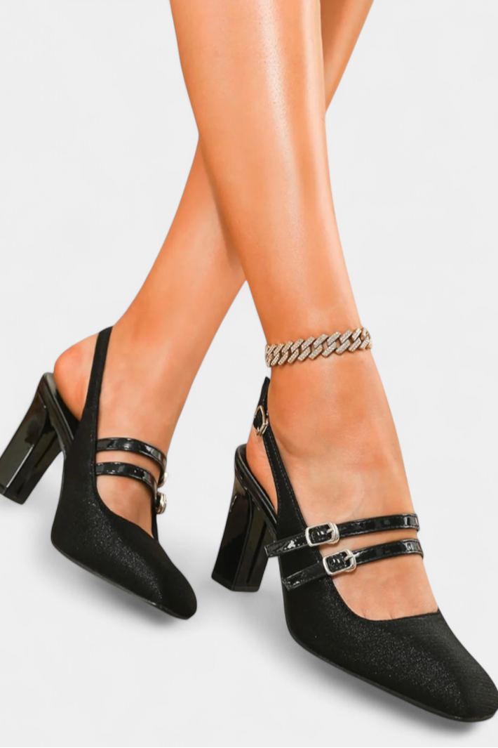 Orlanda Talons Satinés avec Double Bride et Sangle de Cheville
