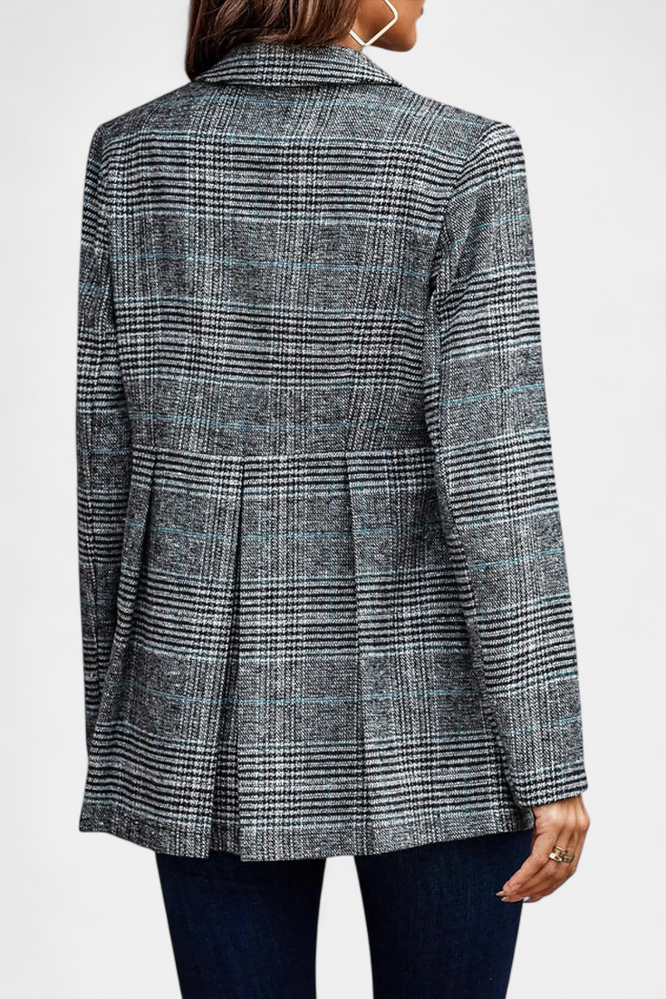 Blazer Peplum à Carreaux avec Revers en V