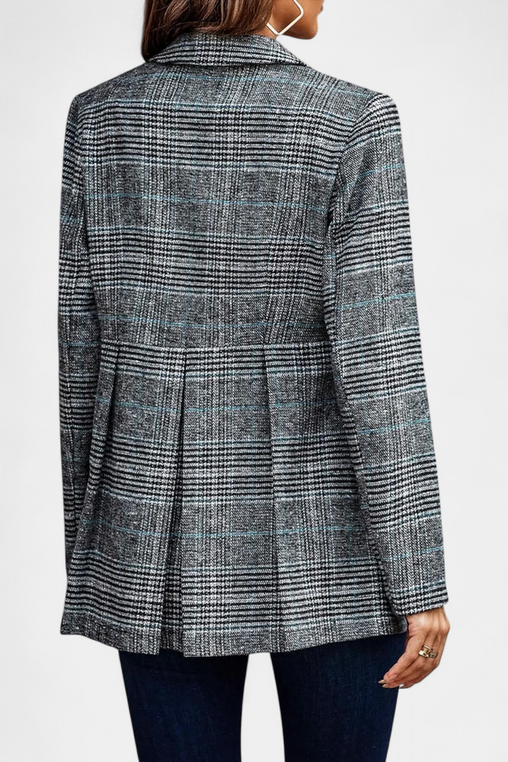Blazer Peplum à Carreaux avec Revers en V