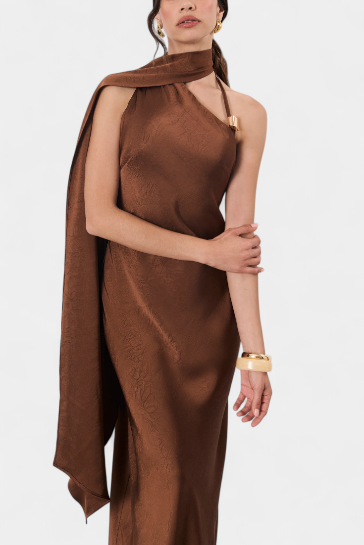 Robe Longue Asymétrique Robina en Bronze