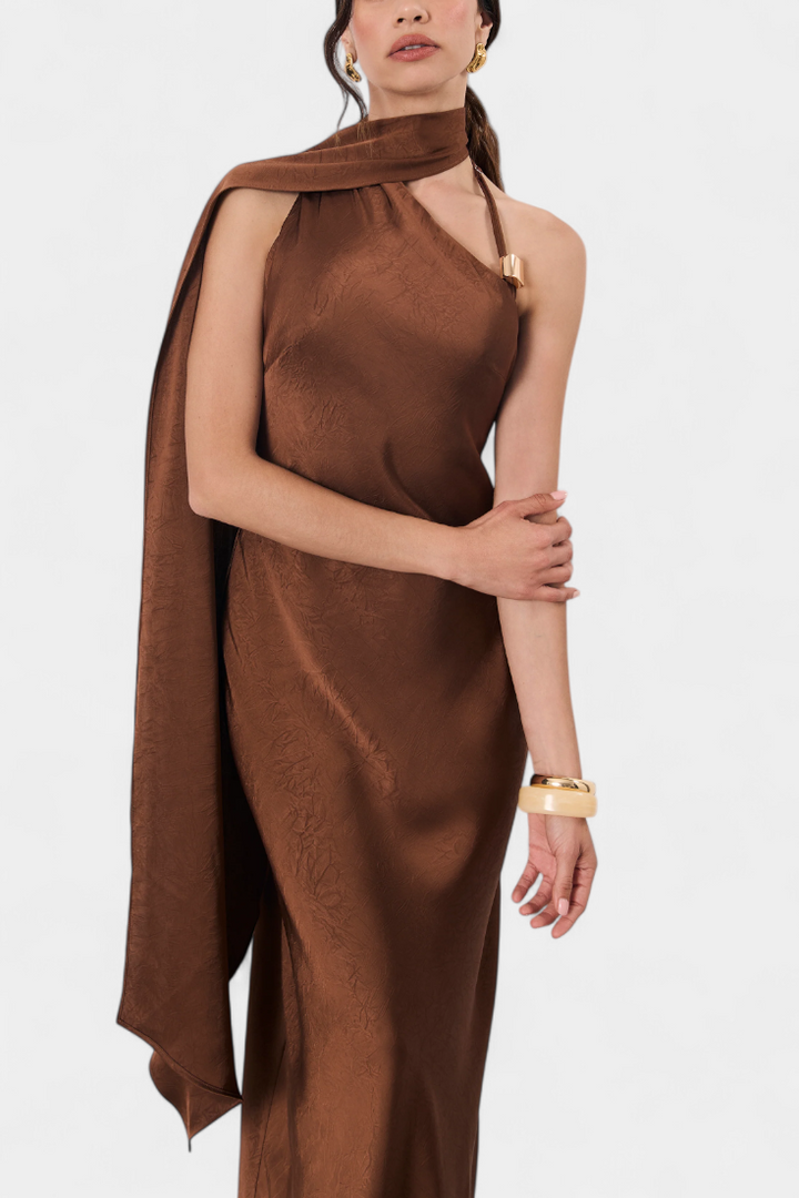 Robe Longue Asymétrique Robina en Bronze