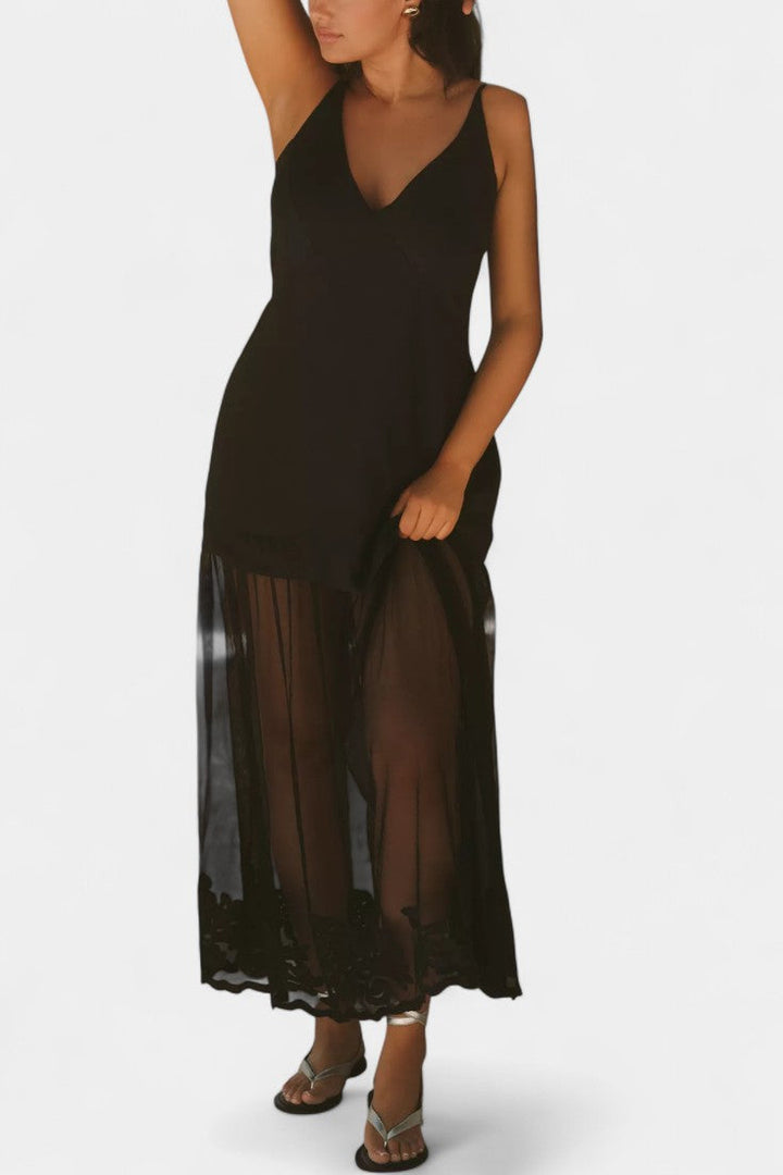 Robe Ersilien Sheer avec Superposition Semi-Transparente et Doublure Ajustée