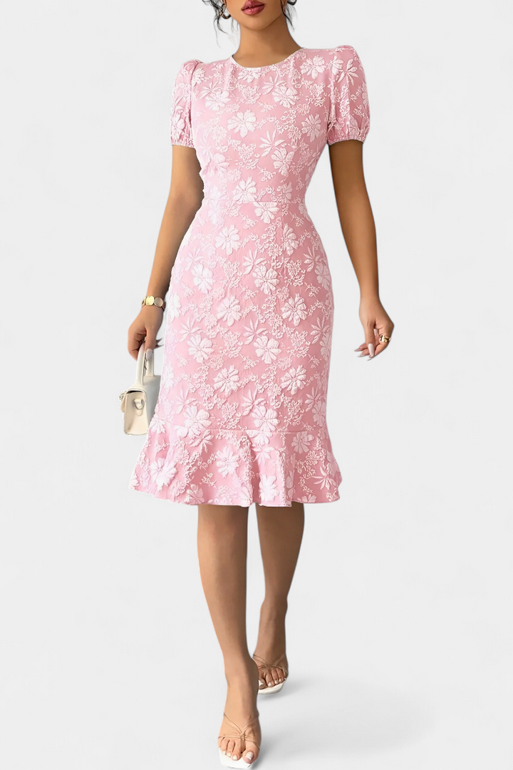 Robe Midi Bodycon Champel avec Manches Bouffantes