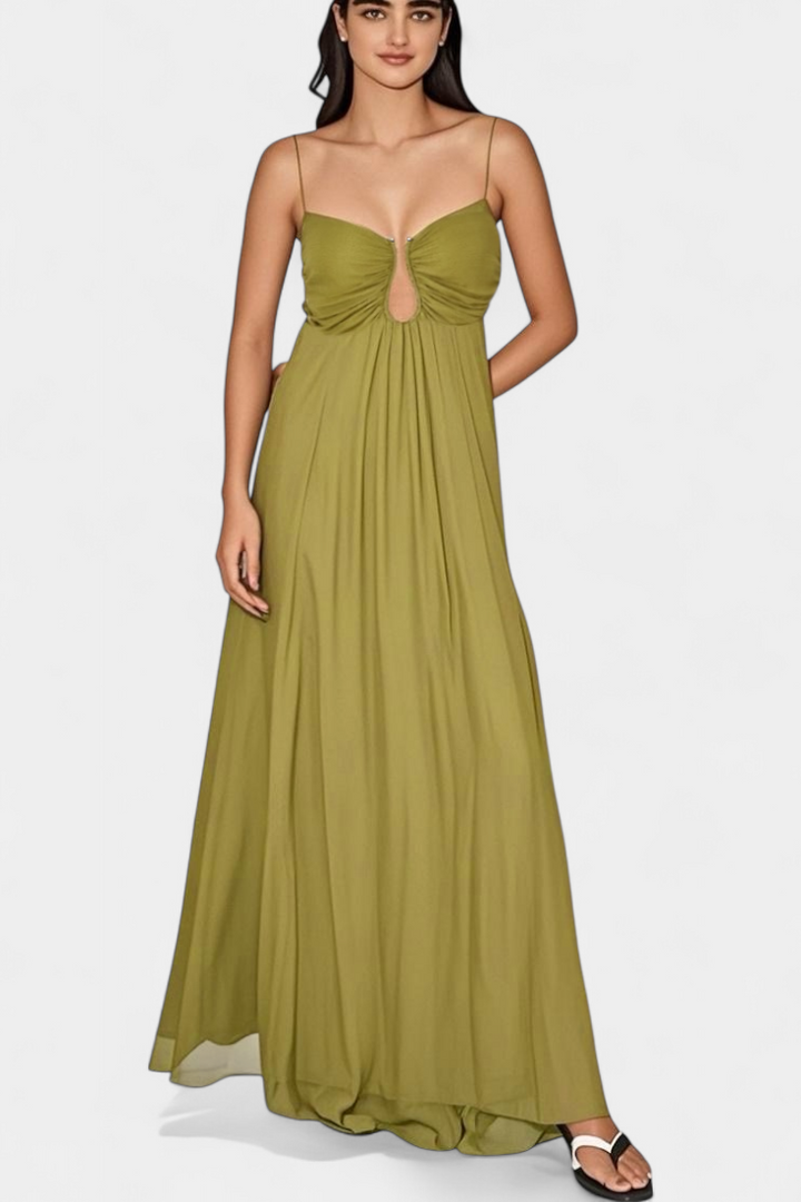 Robe Maxi Elettra à Fines Bretelles et Drapé Fluide