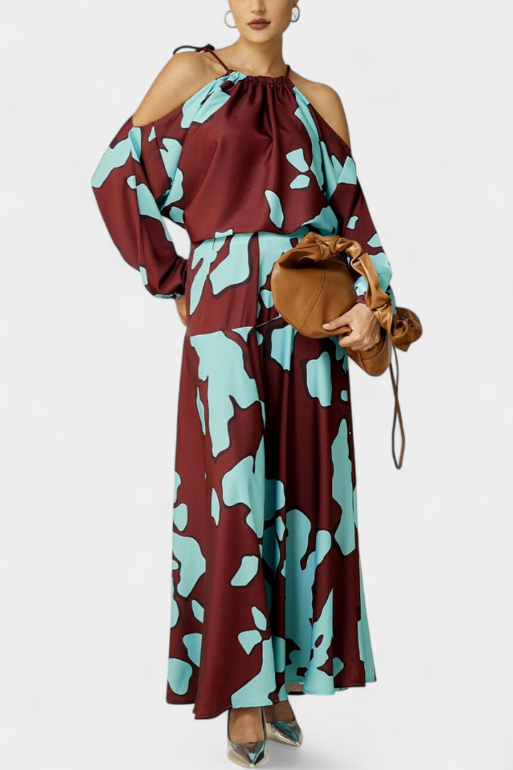 Robe Longue Monte avec Ouvertures aux Manches et Imprimé Abstrait
