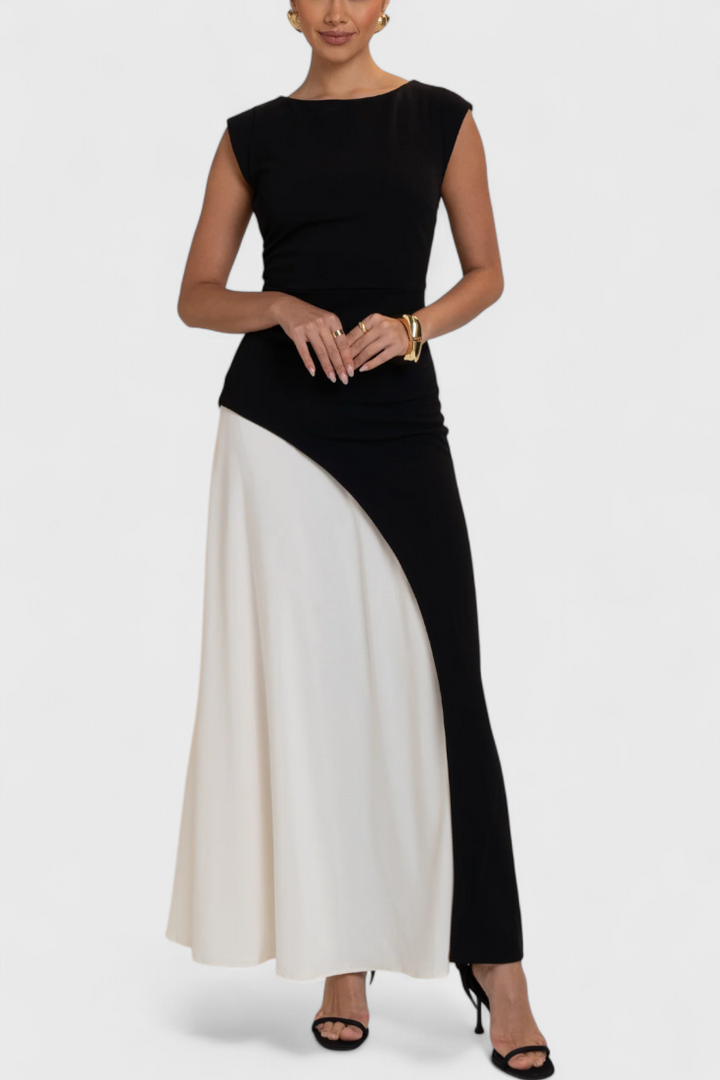 Robe Midi Bicolore Mallory avec Coupe Droite et Silhouette Définie