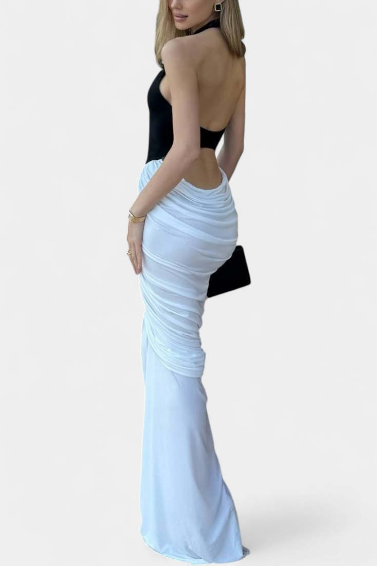 Ariana Robe Midi Bicolore avec Plis