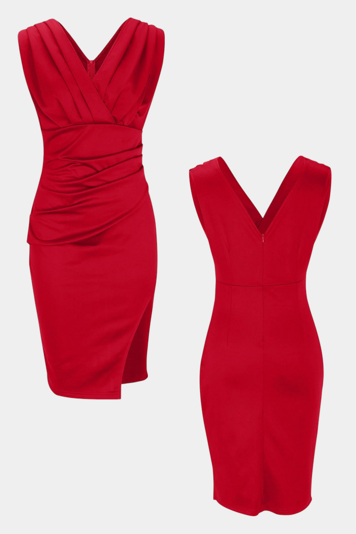 Robe Ajustée Élégante Rosanna avec Décolleté en V et Fente Latérale