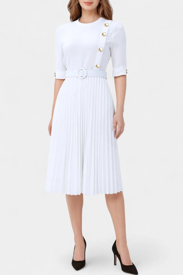 Zandie Robe avec Plis et Boutons Décoratifs