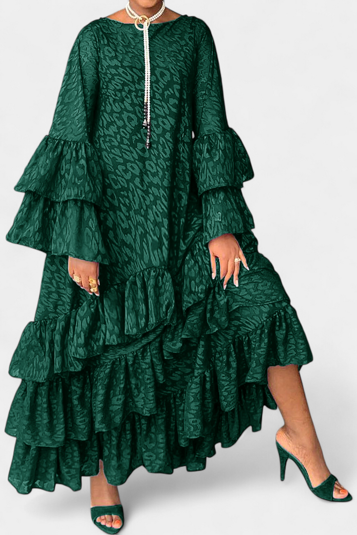 Eliselle Robe Maxi Asymétrique avec Volants et Manches Évasées