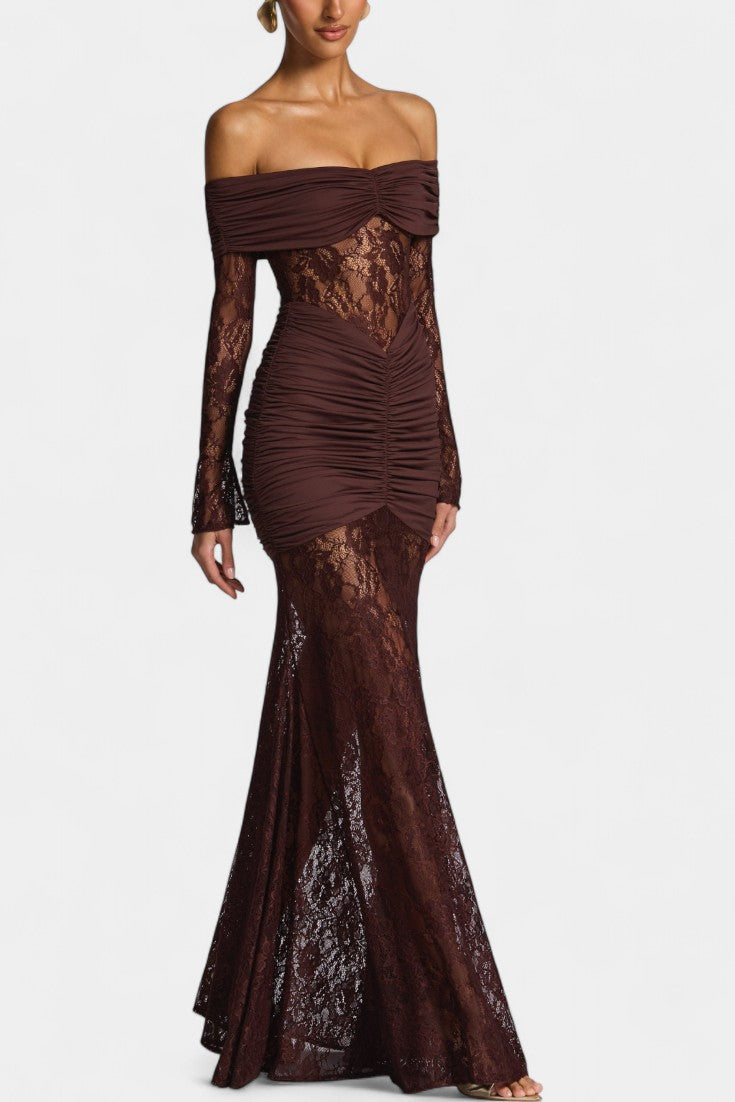 Bruma Robe Maxi en Dentelle avec Volants sans Bretelles