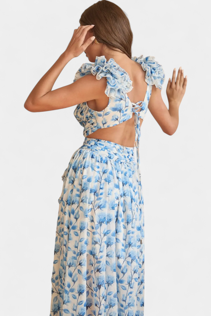 Robe Zuleika en Chiffon avec Volants et Ouvertures Latérales