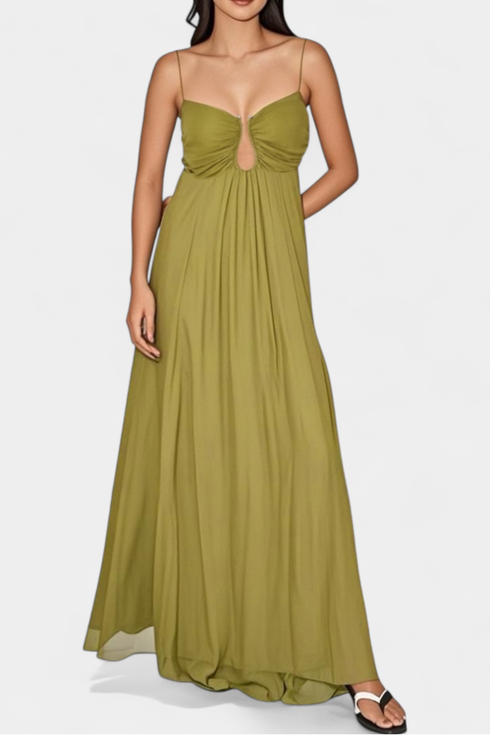 Robe Maxi Elettra à Fines Bretelles et Drapé Fluide