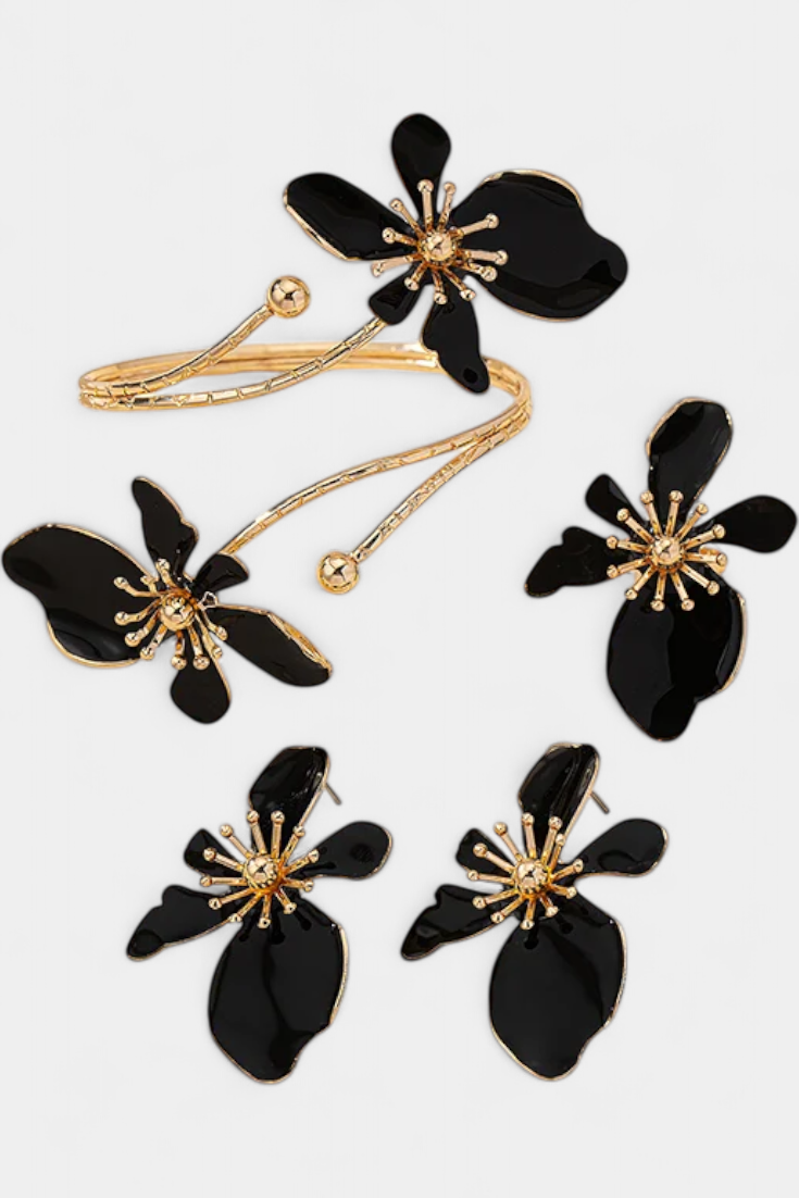 Ensemble d'Accessoires Floraux : Bracelet + Boucles d'oreilles + Bagues