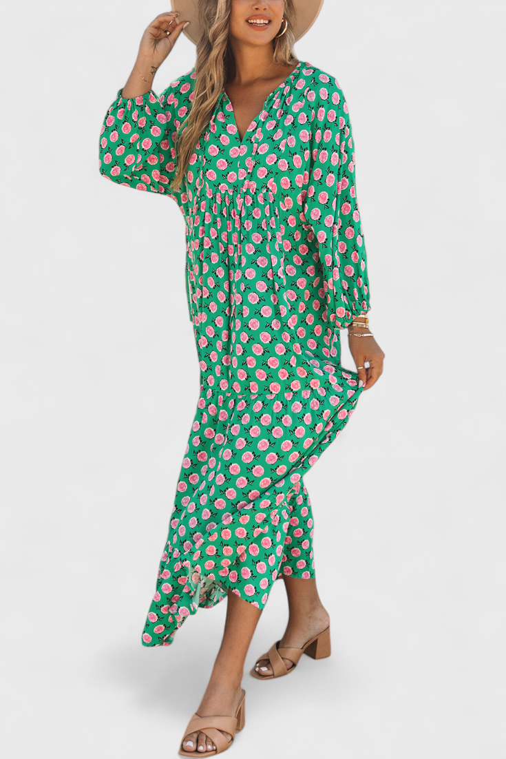 Robe Aroa Boho avec Imprimé Artistique et Silhouette Fluide