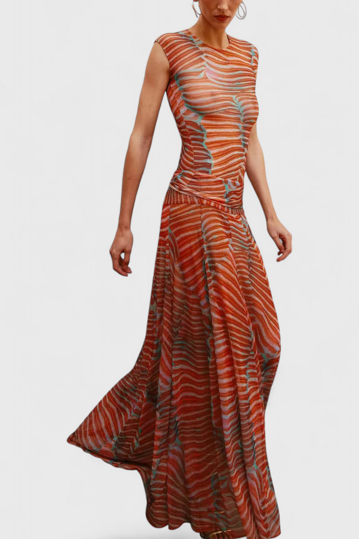 Silvina Ensemble Rétro en Maille avec Imprimé Vague et Coupe Fluide