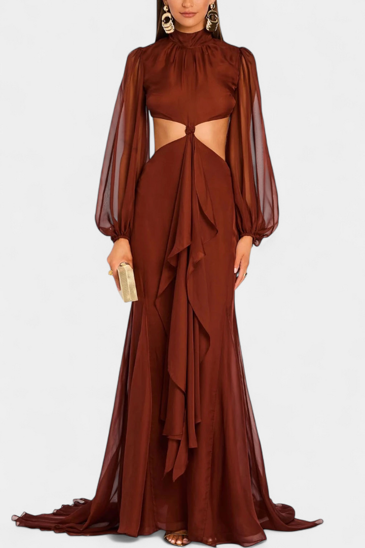 Robe Maxi Delanie avec Découpes et Volants Dramatiques