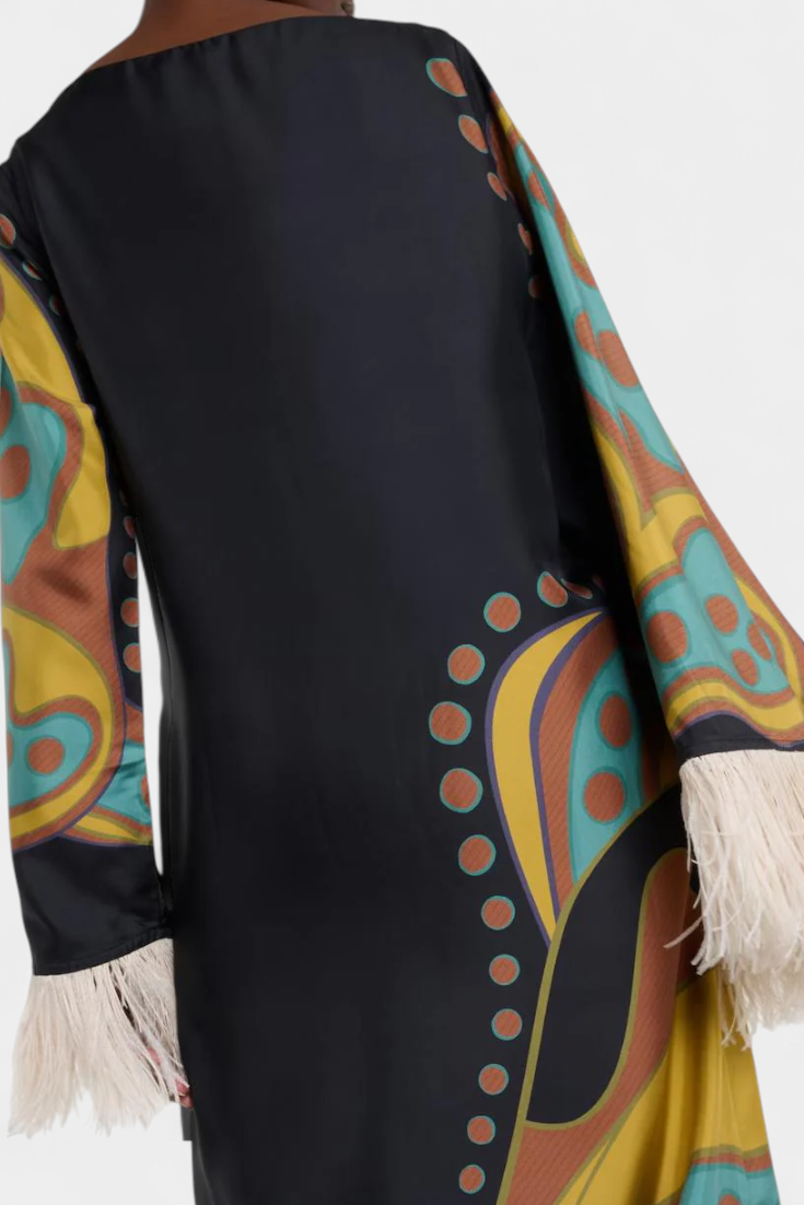 Robe Maxi Retro Kiara avec Franges en Plumes