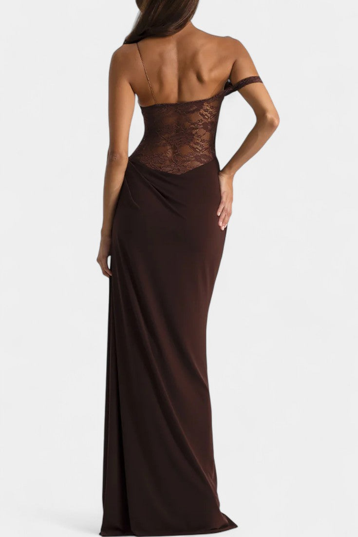 Robe Maxi Asymétrique en Dentelle Castanza