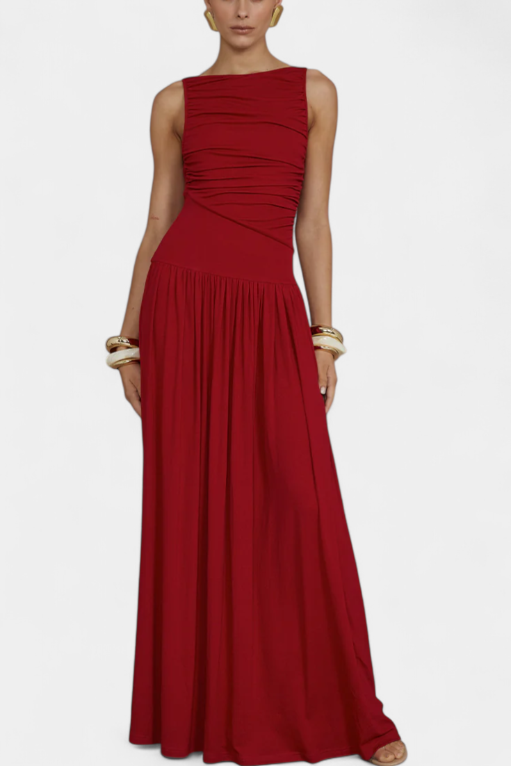 Maddy Robe Maxi sans Manches avec Drapé Latéral