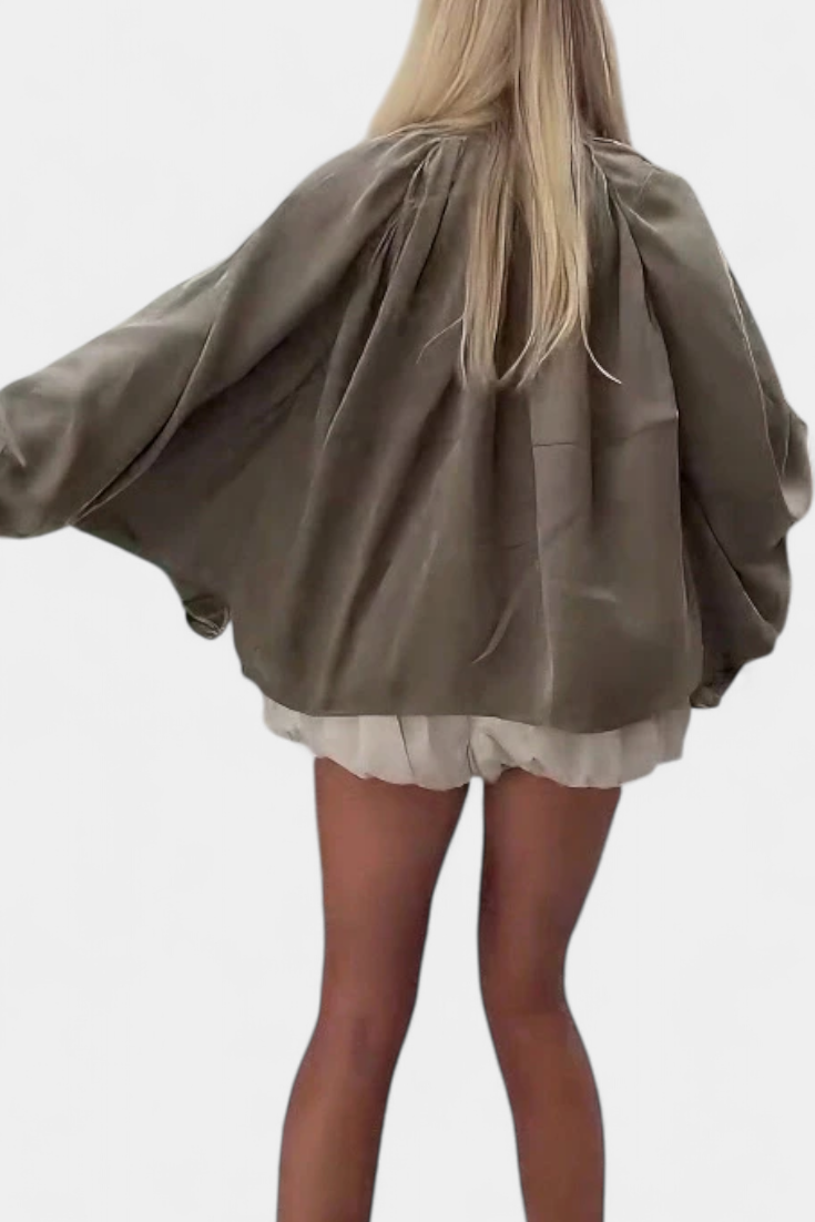 Maude Veste Vert Olive avec Manches Bouffantes