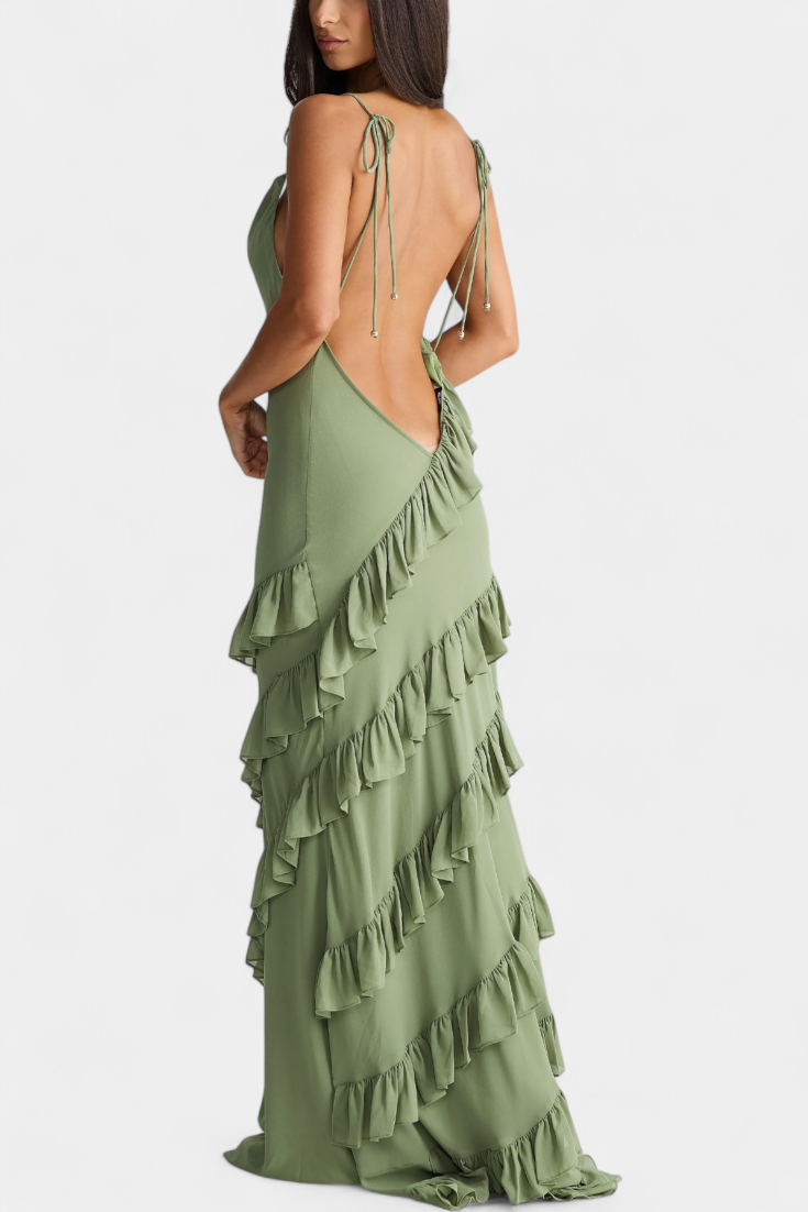 Robe Maxi Padeline avec Volants et Dos Nu