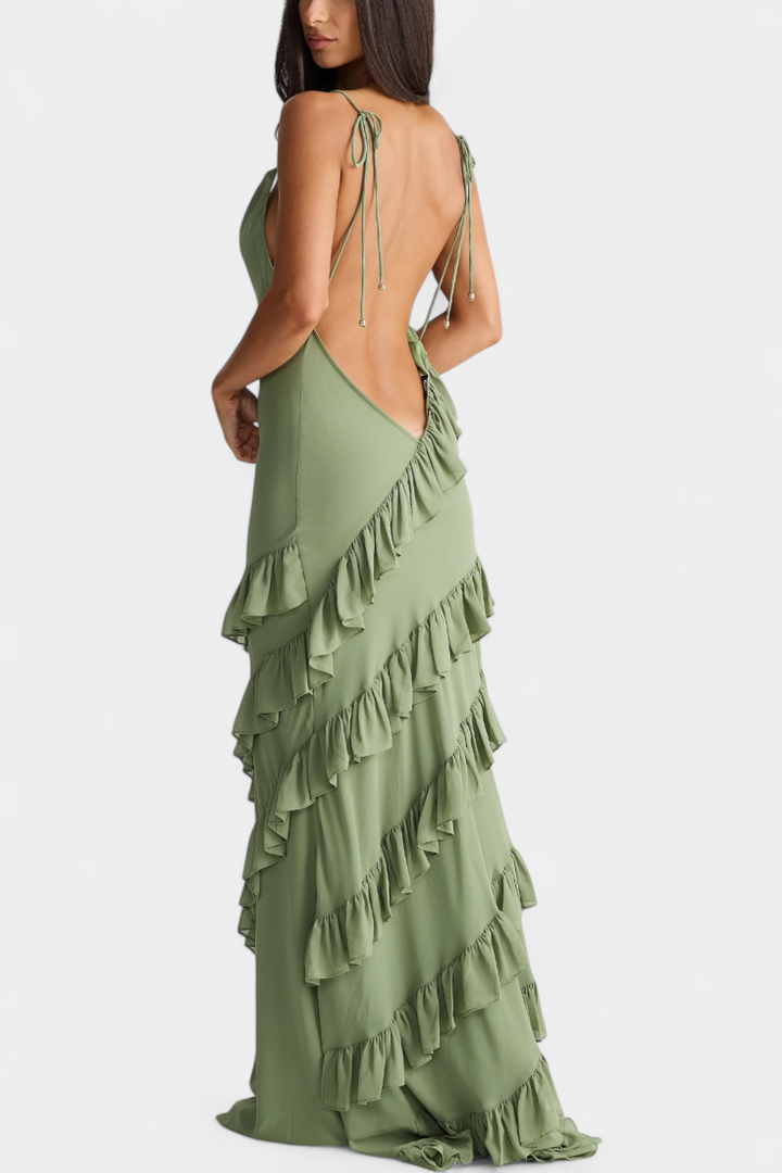 Robe Maxi Padeline avec Volants et Dos Nu