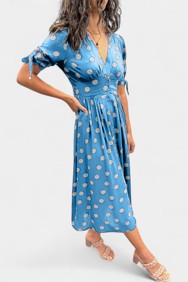 Robe Midi à Pois Lizzie avec Décolleté en V Profond