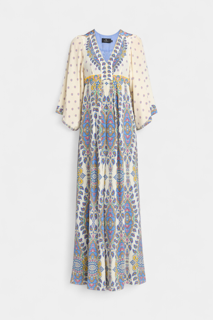 Robe de Mariée Longue avec Décolleté en V et Imprimé Paisley Élégant