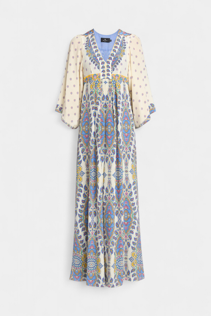 Robe de Mariée Longue avec Décolleté en V et Imprimé Paisley Élégant