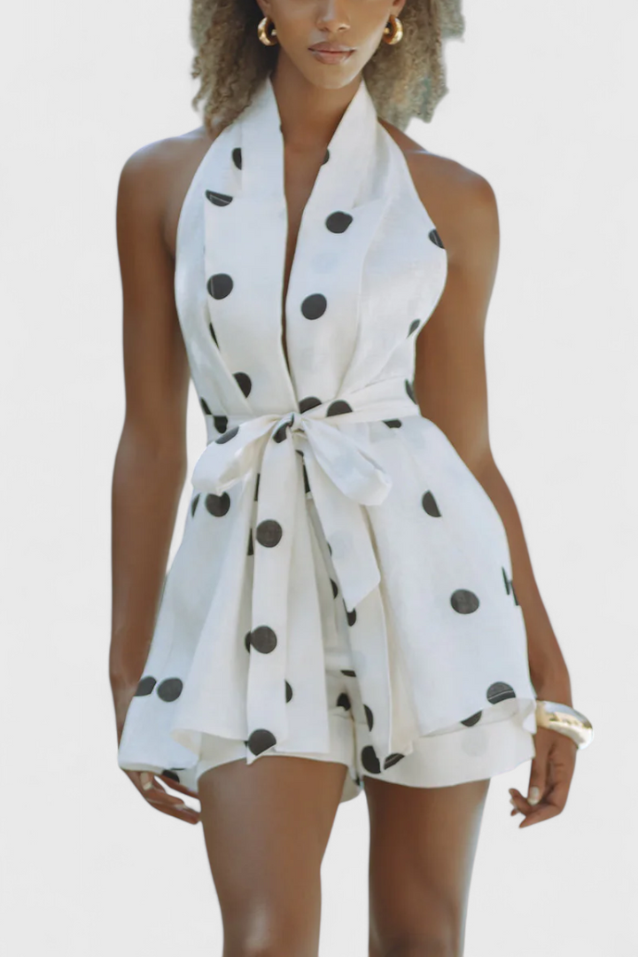 Eshra Ensemble de Top Halter et Shorts à Pois