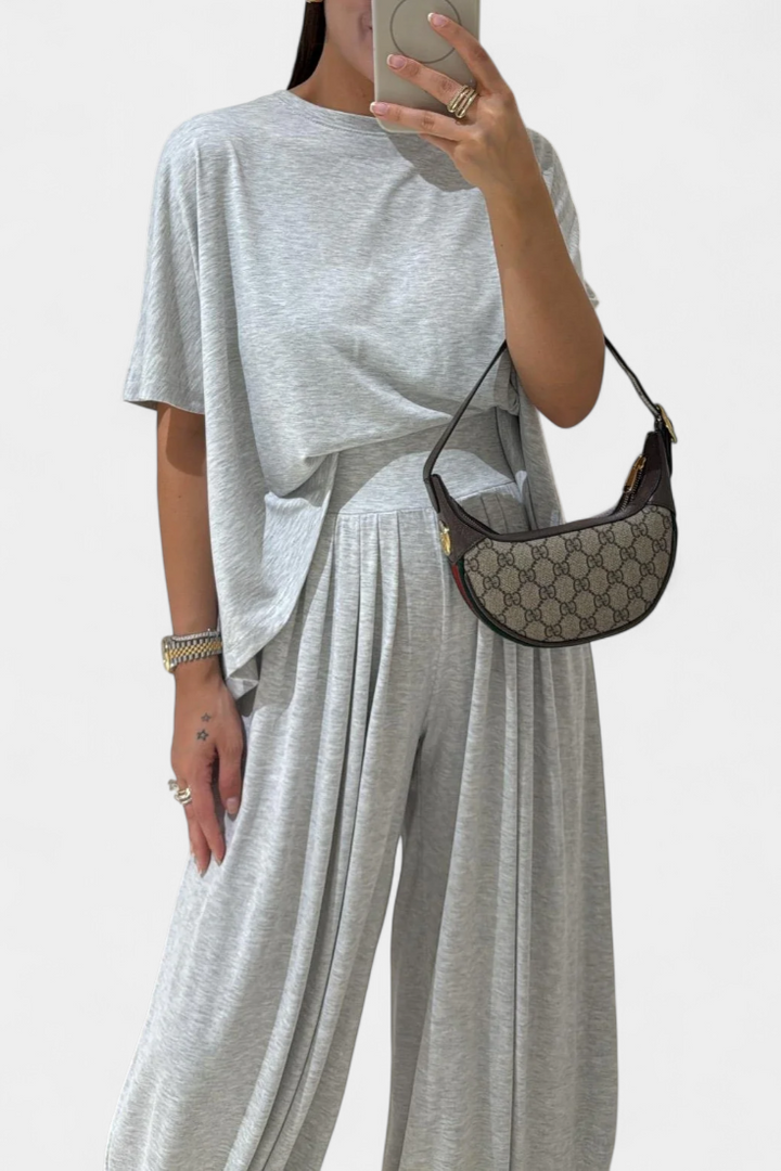 Trista Ensemble Décontracté de Top Doux et Pantalons à Jambes Larges
