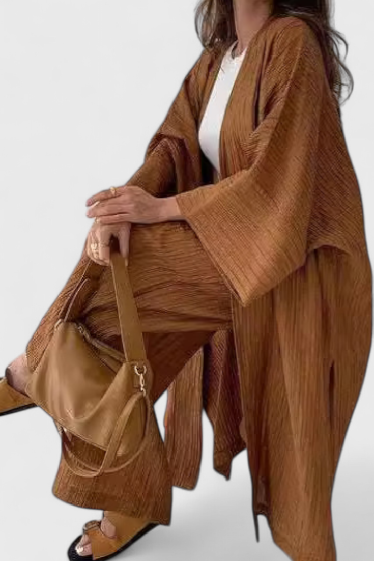 Ensemble Décontracté Caspian de Deux Pièces avec Kimono Long